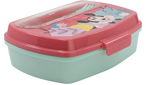 Fiambrera rectangular para el almuerzo infantil con cubiertos de Minnie Mouse