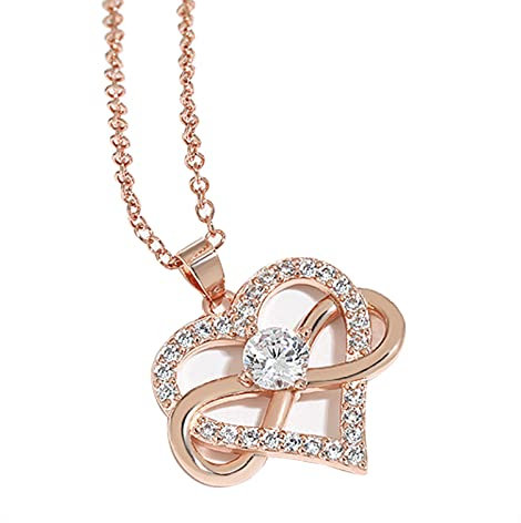KONFEN Kette Damen Infinity Herz, Rosegold Halskette Y Kette, Herzkette Unendlich Kette Anhänger Infinity Halsketten Strass, Schmuck Geschenke für Mädchen Frauen Frau Valentinstag Jubiläum Geburtstag