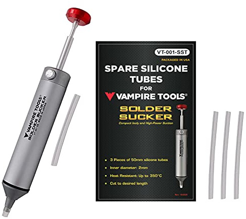 Vampire Tools Lötsauger Entlötpumpe + 4 Ersatz-Silikonschläuche Hergestellt in Japan Hitzebeständige Silikondüse (max. 350℃) Nicht verstopfen, Hochleistungs-Sauger