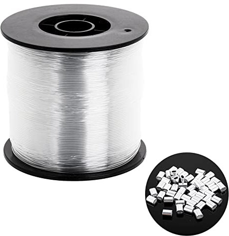 Strong Clear Invisible Nylon String Picture Frame Wire 0.8 Mm Thick Fishing Wire Clear String Kit with 120 Pcs Crimping Sleeves for Picture Hanging Decoration and Crafts (1 Roll)
