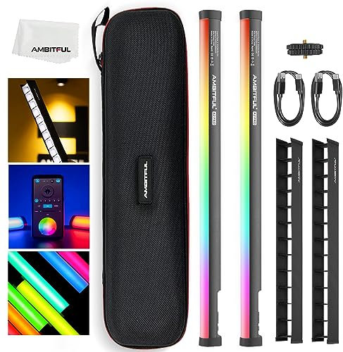 AMBITFUL A2 PRO Full-Color RGB Tube Light, Dual RGB Tube Light KIT,CRI 95 TLCI 97 Accurate Color,2500k-8500k Adjustable,Mode,26 FX Effect,APP Control Support, Brightness Adjustable(A2PRO-K2)