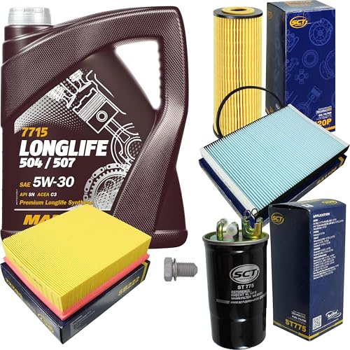 Inspektionspaket Wartungspaket Filterset mit 5 L Motoröl Longlife 5W-30, Ölfilter, Luftfilter, Kraftstofffilter, Innenraumfilter, Verschlussschraube