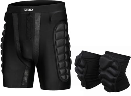 Lixada Pantalones Cortos de esquí al Aire Libre + Juego de Rodilleras Impermeables para monopatín, Snowboard, esquí para Mujeres y Hombres