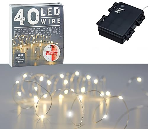 Cepewa Lichterkette Mikro Outdoor | Silberdraht 40 LEDs 420cm warmweiß batteriebetrieben | Weihnachtsbeleuchtung Leuchtdraht (Silber, 420)