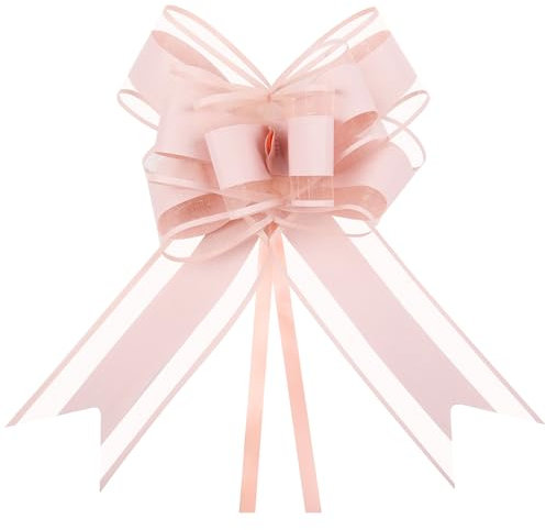 AWCIGG® 50 PCS Fiocco di Organza Nascita Rosa, Fiocco Autotirante, Fiocchi Auto Matrimonio, Grandi Coccarde Fiocco per Matrimoni, Feste, Natale, San Valentino Decorazione e Compleanno