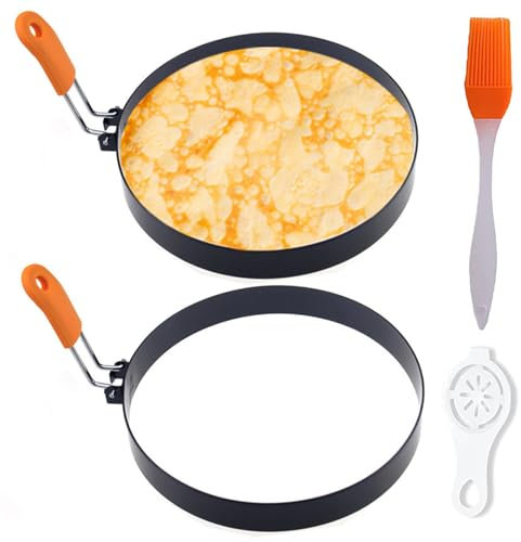 Pfannkuchenring für Grillplatte, 2 Packungen 15,2 cm, Omelett-Ring für Grillplatte, 15,2 cm, antihaftbeschichtet, Edelstahl, Pfannkuchen, Eierring, Omelettform, Pfannkuchenmacher, Kuchen-Creps mit