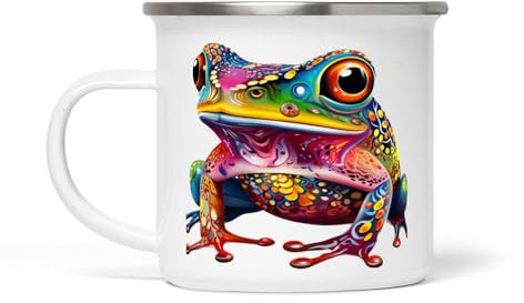 Vintage Frosch weiße Emaille Tasse - 354 ml, langlebig und elegant, Ideal für Kaffee, Tee und heiße Getränke