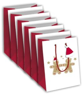 Eurowrap X-30900-3Cpack - Packung 6 Geschenktasche - Tüte Kraft, Format Medium (21,5x10,2x25,3 cm), robust und wiederverwendbar, Lebkuchen Weiß, 6 Stück