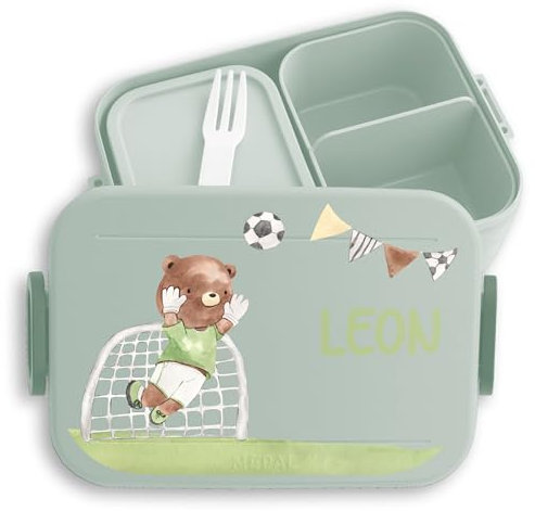 Bento Box Midi Lunchbox für Mepal Bentobox - Kinder Brotdose Tiere Fußball - 900 ml - Sage Grün - geschenke einschulung jungen soccer jausenbox brotzeitdose kindergarten junge fußballfans