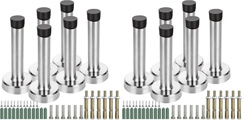 ASelected 6 Stück Door Stopper Türstopper Wandtürstopper Wandschutz Türstopper für Sockelleisten mit Gummi-Stoßstangenspitze mit Befestigungsschrauben und Dübeln Silber (Packung mit 2)