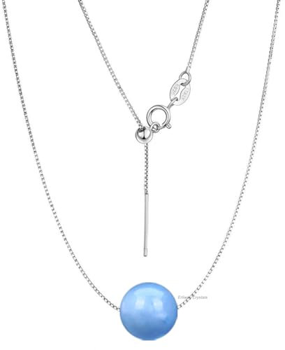Erliway Halskette mit Aquamarin-Kristall-Anhänger für Damen, 925er Sterlingsilber, Kette mit 10 mm A+ Grade Kristallperle, 45cm verstellbar Länge Heil-Halskette Schmuckgeschenk für Frauen Mädchen