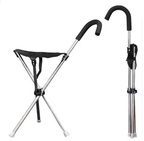 Faltbarer Gehstock mit Sitz, leichte Krücken, Gehhilfe, faltbarer Stockstuhl, leichter Stocksitz, rutschfest, tragbarer Sitz, Unisex für ältere Menschen, maximale Belastung 136 kg, 2-in-1 Stock &