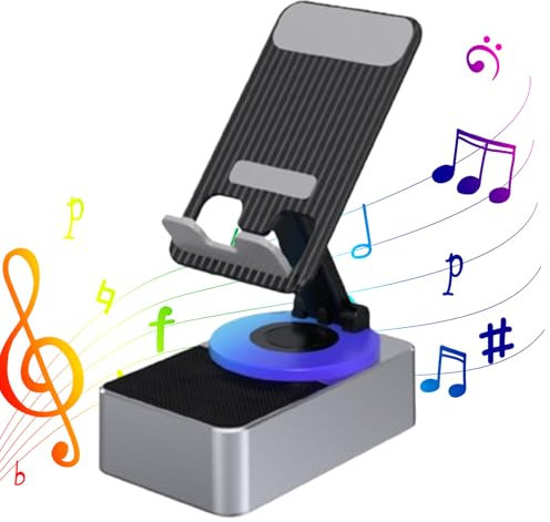 Bluetooth Audio Power Bank Bracket, Foldable Cellphone Stand with Bluetooth Speaker and Power Bank, 360° Free Rotation Bluetooth Speaker with Stand (Grey,ONE SIZE)