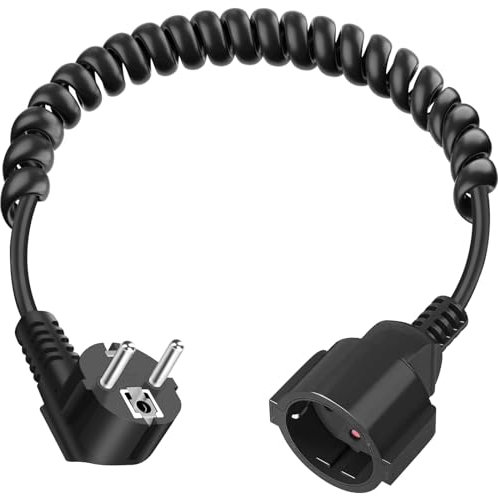 Câble de Rallonge Schuko 3 x 1,0 mm², Rallonge Spirale Contact de Protection, Câble Spiralé Contact de Protection Extensible de 0,6m à 2m Max, câble d'extension IP20
