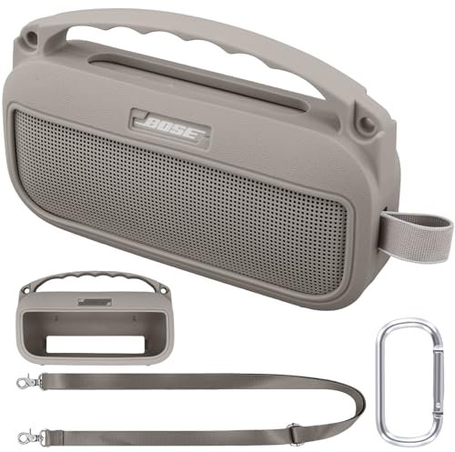 co2CREA Silikonhülle Tragetasche Case für Bose SoundLink Flex (2nd Gen) Lautsprecher, tragbare ultraleichte Silikon Schutzhülle mit Karabiner und Schultergurt (Lautsprecher Nicht enthalten)