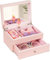 Emfogoo 2 Livelli Portagioie Bambina, Porta Gioie Bambina con la Ballerina Che Gira, Portagioie Carillon Bambina Legno, per le Bambine, Natale, Festa dei Bambini, Compleanno, Capodanno, Regalo (Rosa)