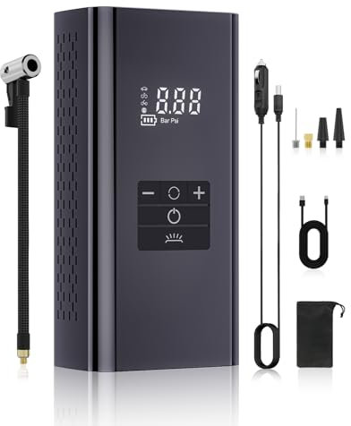 Tyre Inflator Portable Air Compressor, 4 Smart Modes & Auto Shut Off Portable Tyre Pump,Tyre Air Pump with Cigarette Lighter, Battery Tire Air Pump for Car Bike Motorcycle Ball (Black)