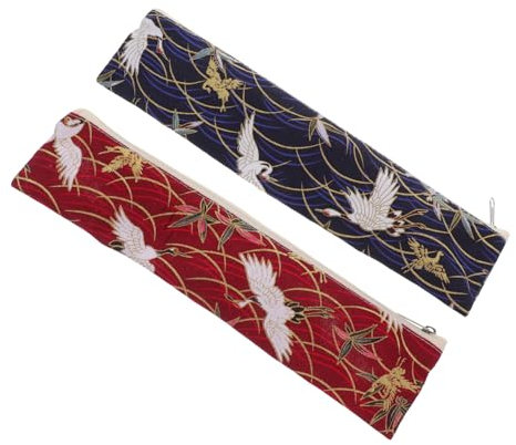 SECFOU 2er Set Japanische Bestecktaschen Mit Reißverschluss Stilvolle Utensilien Aufbewahrung Für Unterwegs & Mit Muster Ideal Für Picknick Und Reisen