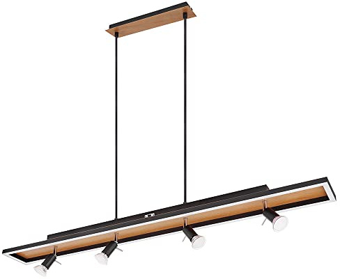 Pendant Lamp Dining Table Pendant Light Black Living Room Lamp Dimmable LED Pendant Light 4-Bulb Wood Look Spotlights Swivelling 4x GU10 L x W 116 x W 12 x H 120 cm