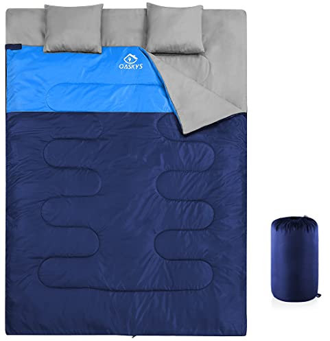 oaskys Doppelschlafsack für Erwachsene mit 2 Kissen – Queen Size XL, wasserdichter Schlafsack für alle Jahreszeiten, Camping, Wandern, Rucksackreisen, 2-Personen-Schlafsäcke für kaltes Wetter und