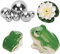 MURISE Miniteich Deko, Schwimmender Frosch aus Keramik 2er Set mit Silbernen Schwimmkugeln und Lotus und Blatt Set für Miniteich Terrassenteich Zinkwannen Solarbrunnen Garten Balkon Deko