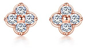 PHNIBIRD Boucles d'oreilles femme argent 925 en Trèfle à 4 Feuilles or rose petite Bijoux Hypoallergénique avec Zircone Cubique cadeau anniversaire femme (04-Zircone)