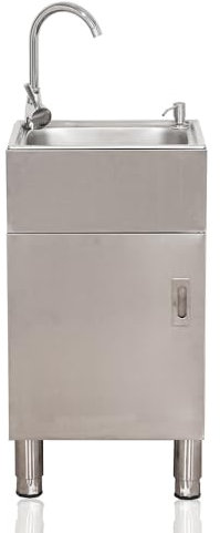 Freistehende Outdoor-Küche Utility Spüle Set, mit Wasserhahn und verstellbaren Füßen Garage Waschbecken Tragfähigkeit 200lb für Bars, Waschküchen, mit Schrank, Edelstahl Single Bowl Commercial Spüle
