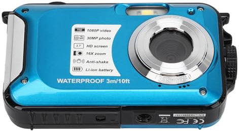 Rankomu Appareil photo numérique étanche, 1080p 30 MP, zoom 16x, caméra sous-marine de 3 m pour plongée avec tuba et camping, design compact, léger, facile à utiliser