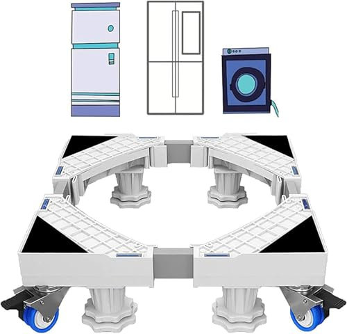 Multi-functional Movable Adjustable Base Washing Machine, Appliance Wheels, Adjustable Length 41-64cm Height 9-12cm Load 300kg, 4 Swivel Wheels for Washing Machine,Dryer & Refrigerator mi beige