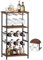 Dripex Wine Rack Free Standing Floor with Glass Holder, Storage Shelves, 2-Tier 6 Bottles Wine Display Shelves with Wooden Table Top, Sturdy Metal Bottle Holder for Kitchen Bar Pantry