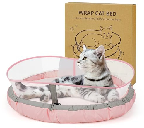 Supet Fluffy Katzenbett, Rundes Donut-Pet-Bett-Geschenk für Kätzchen, Welpen, kleine Hunde, Katzensofa mit hartem Schutzschild für Innen- und Außenbereiche(Rosa,M)