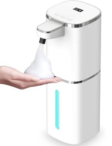 Seifenspender Automatisch No Touch 400ml Elektrischer Seifenspender mit 9-Stufig Einstellbar, Display, USB Wiederaufladbarer, IPX5 Wasserdicht Schaumseifenspender Wandbefestigung für Bad Küche Büro