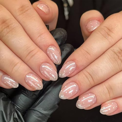 Nymora 24 Press On Nägel Starter Set, Kurz Eckig - 24 Stück Polka Dot DoNails mit Punkten, Wiederverwendbare Künstliche Fingernägel mit Klebe Tabs, Einfache Anwendung