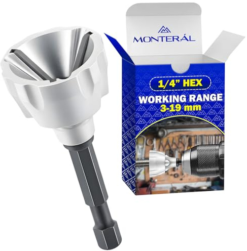 External Deburring and Chamfering Tool 1/4” HEX with a Working Range 3 mm - 19 mm - Suitable for Stainless Steel Hardened Steel Copper Brass Aluminium Fibreglass Wood - MONTERAL