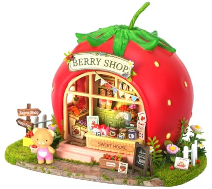 Diymnhaus-DIY Mini Dollhouse Kit Forest Fruit Town Series Miniature House Building Model Adult Assembly Kit 3D Construction Model Creative Gift (Little Bear Berry Shop)
