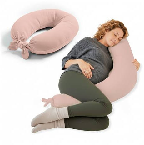 Jané Cuscino per Allattamento XXL e Gravidanza, Cuscino per Dormire e Riposo, Fodera 100% Cotone Mussola, Rosa
