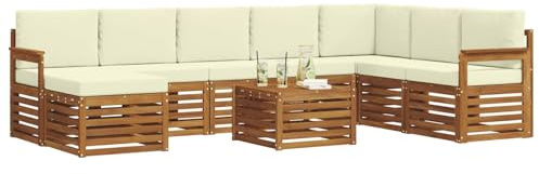 vidaXL Sofagarnituren 9 pcs Natur und Creme Massivholz Akazie, Modernes Outdoor-Sofa Set, langlebige Sitzmöbel für Garten, Terrasse, Lounge und gemütliches Wohnen