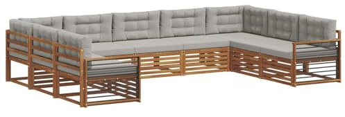 vidaXL Sofagarnituren 9 pcs Natürlich und Hellgrau Massivholz Akazie, Gartenmöbel, modernes Outdoor-Sofa, Robustes Set, Lounge-Sitz, Terrasse, Komfort für Dein Zuhause