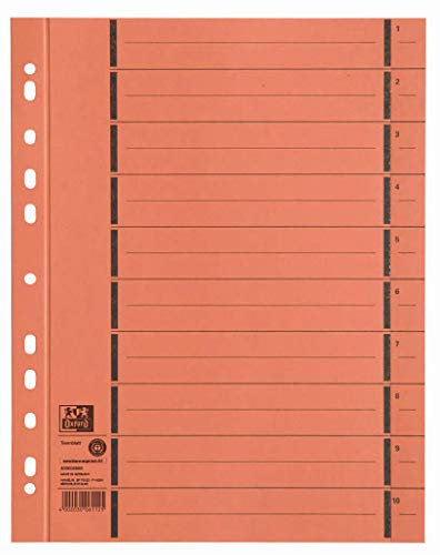 Oxford Trennblätter A4 aus Karton mit Perforation, orange, 100 Stück