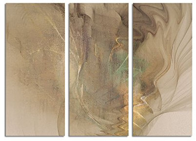 Traum ohne Gesicht - Abstrakt462_3x90x40cm Leinwandbild beige XXL Kunstdruck fertig auf Keilrahmen dreiteiliges Wandbild Tryptichon