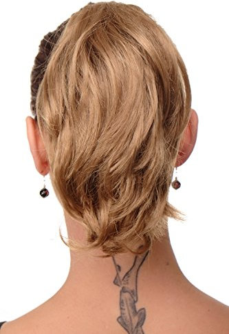 WIG ME UP - Haarteil Zopf Extension Blond Dunkelblond kurz wilder Look Befestigung mit Butterfly-Klammer 20 cm T6545-22