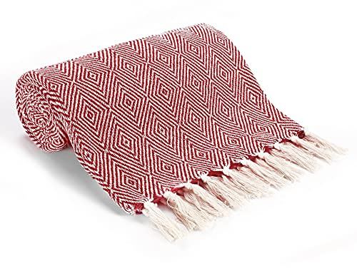 EHC Luxury Reversible Super Soft Cotton Diamond Large Throw For Sofa, Double Bed, Armchair - Red, 150 x 200 cm