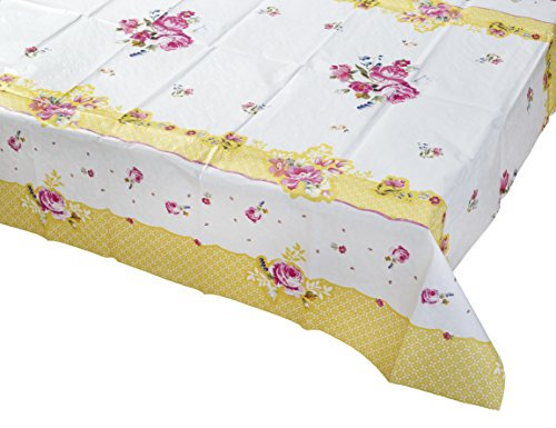 Talking Tables Tea Party Papiertischdecke mit Blumenmuster Truly Scrumptious-Blumen Einweg Tischdecke Papier für Teekränzchen, Rechteckig, Rosa und Gelb, 180 x 120 cm, 180 x 120cm, 70 x 47