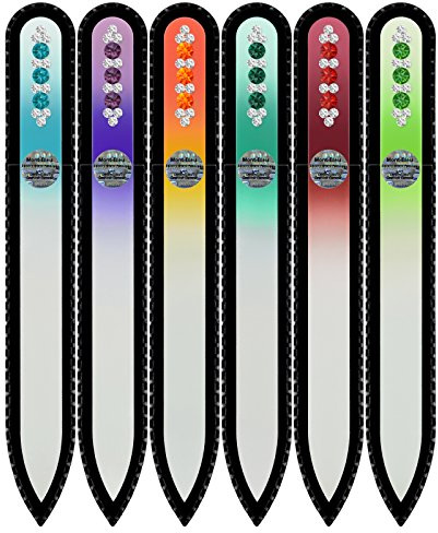 Mont Bleu Crystal Nail File Set of 6 Hand Decorated with Swarovski Crystals - Handmade - Czech Tempered Glass - Multicolor - Coarse Grit
