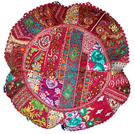 Rastogi Handicrafts Meditationskissen – Indischer Pouf aus Bio-Baumwolle – Old Sari Patch Work Ombre Yoga Decor Kissenbezug Runder Kreis Jeder Raum 70 x 70 cm (Kastanienbraun)