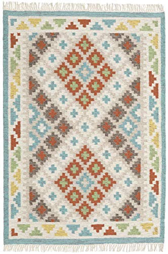 RugVista, Summer Kelim, Teppich, Mittelflor Teppich, 120 x 180 cm, Rechteckiger, Moderner Kelim Teppich, Wolle, Flur, Schlafzimmer, Küche, Wohnzimmer, Schwarz/Grau, Mehrfarbig