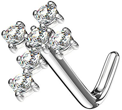 Piercingfaktor 14 Karat Gold Piercing Stab Barbell Nase Nasenpiercing Nasenstecker Tragus Helix Ohr gebogen Kreuz mit Strass Kristall Weißgold