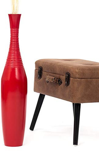 Leewadee Grand Vase A Poser Au Sol pour Branches Décoratives De Pampa, Vase en Bois De Manguier, 70 cm, Rouge