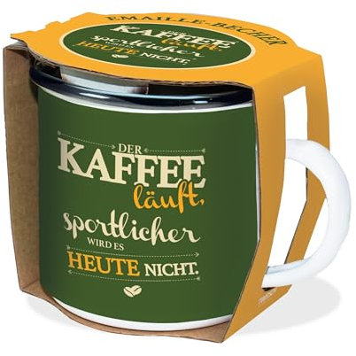 Emaille-Becher Kaffee läuft 300ml: in Geschenkverpackung! Bruchsicher, auch für Camping und Picknick (Geschirr)