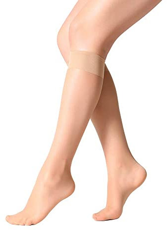 MANZI Damen 12 Paar Breathable Ultra-Soft Kniestrümpfe 15 DEN，Natur